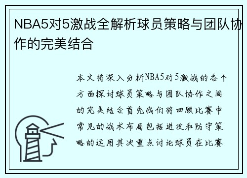 NBA5对5激战全解析球员策略与团队协作的完美结合