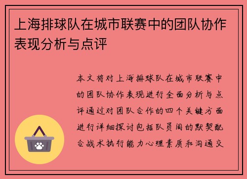 上海排球队在城市联赛中的团队协作表现分析与点评
